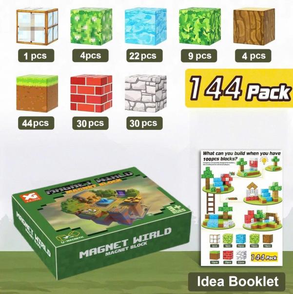 Đồ Chơi Khối Nam Châm Từ Tính Minecraft,Block Minecraft Nam Châm, Đồ Chơi Xây Dựng Cho Bé 1 Hộp 144 mảnh - Bản A