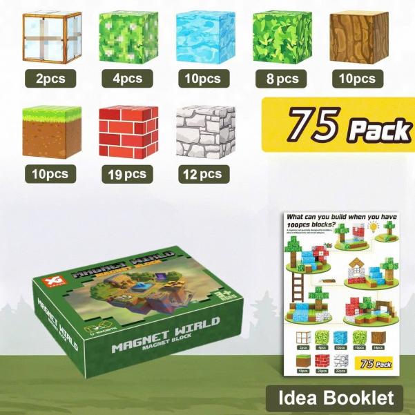 Đồ Chơi Khối Nam Châm Từ Tính Minecraft,Block Minecraft Nam Châm, Đồ Chơi Xây Dựng Cho Bé 1 Hộp 75 mảnh - Bản C