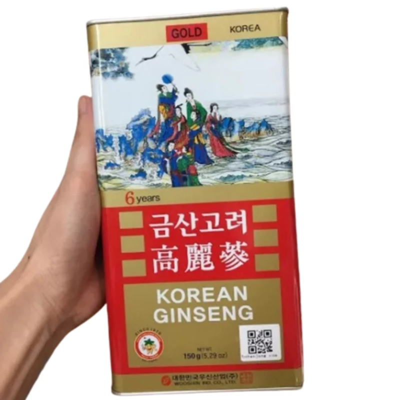 Hồng sâm củ khô hộp thiếc Wooshin 150g thượng hạng – Nhân sâm khô nguyên củ