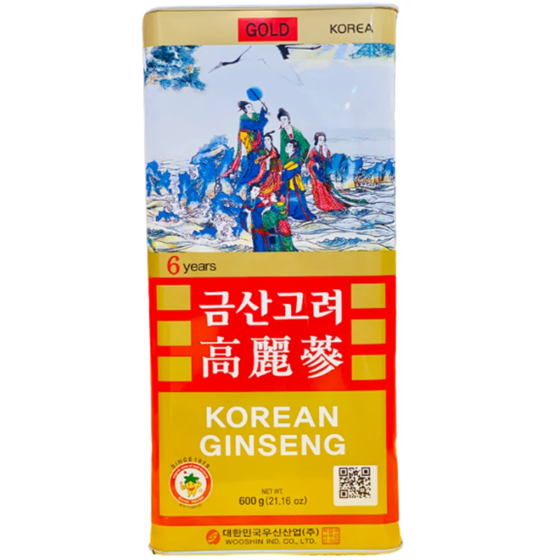 Hồng sâm củ khô hộp thiếc Wooshin 600g thượng hạng – Nhân sâm khô nguyên củ