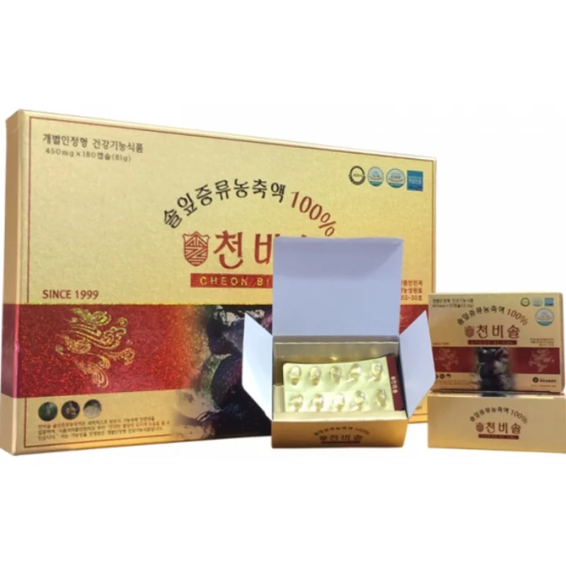 Tinh dầu thông đỏ chính phủ Cheon Bi Sol thượng hạng hộp 180 viên