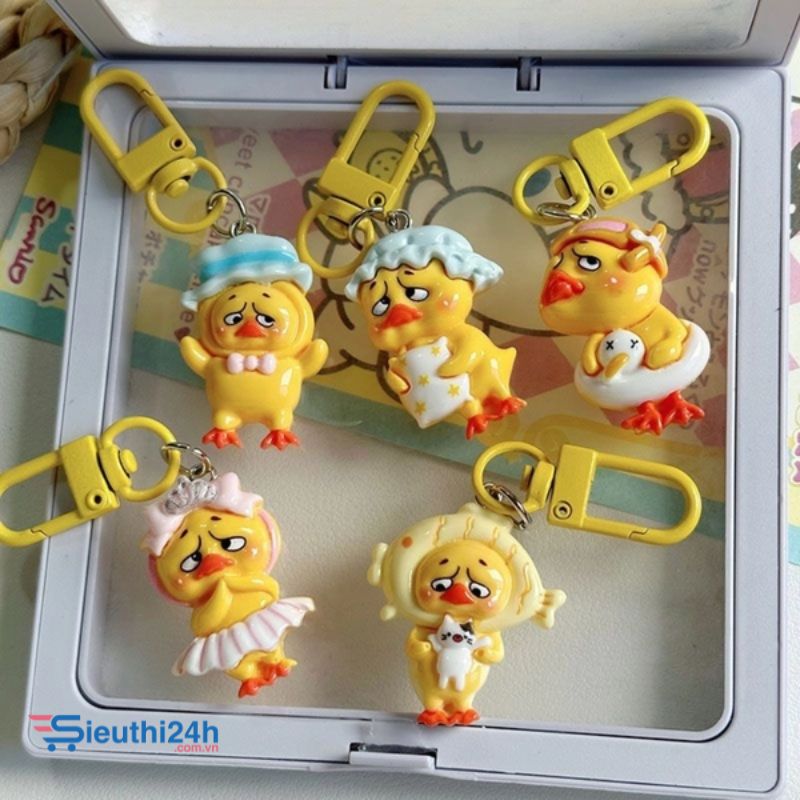 Combo 5 móc khóa vịt dễ thương - Dây móc dài