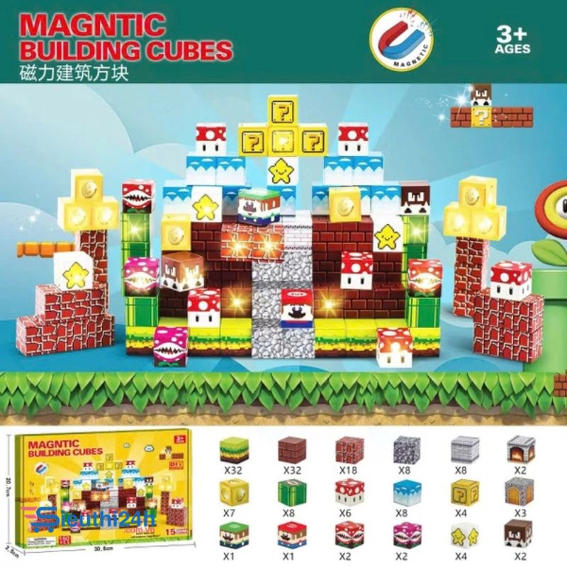 Đồ Chơi Khối Nam Châm Từ Tính Minecraft,Block Minecraft Nam Châm, Đồ Chơi Xây Dựng Cho Bé 1 Hộp 150 mảnh - Bản Mario