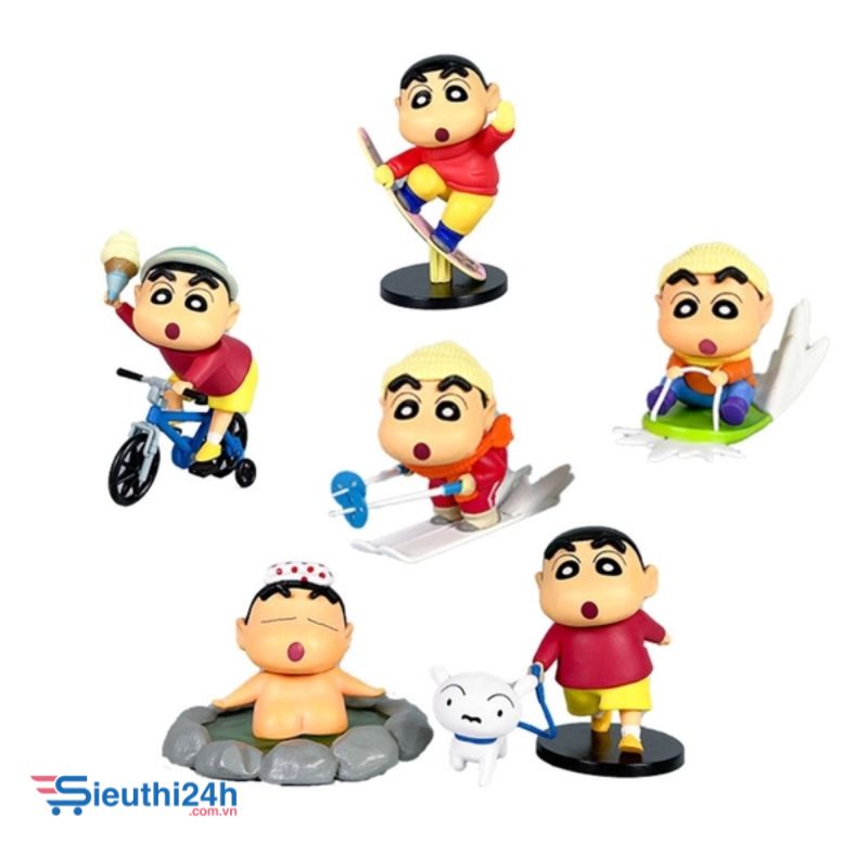 Mô Hình bộ 6 Shin bút chì trượt ván đạp xe
