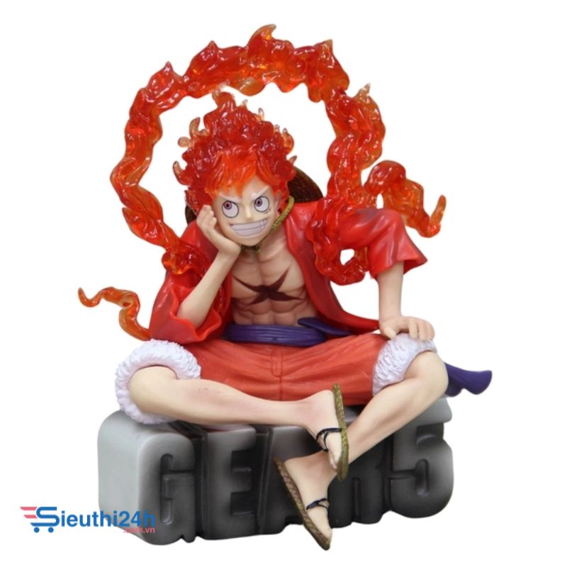 Mô Hình OnePiece Luffy gear 5 áo đỏ ngồi cười tay chống cằm có đế siêu đẹp