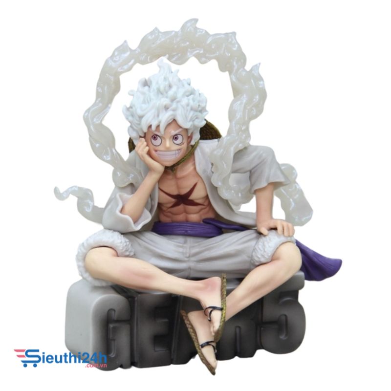 Mô Hình OnePiece Luffy gear 5 áo trắng ngồi cười tay chống cằm có đế siêu đẹp