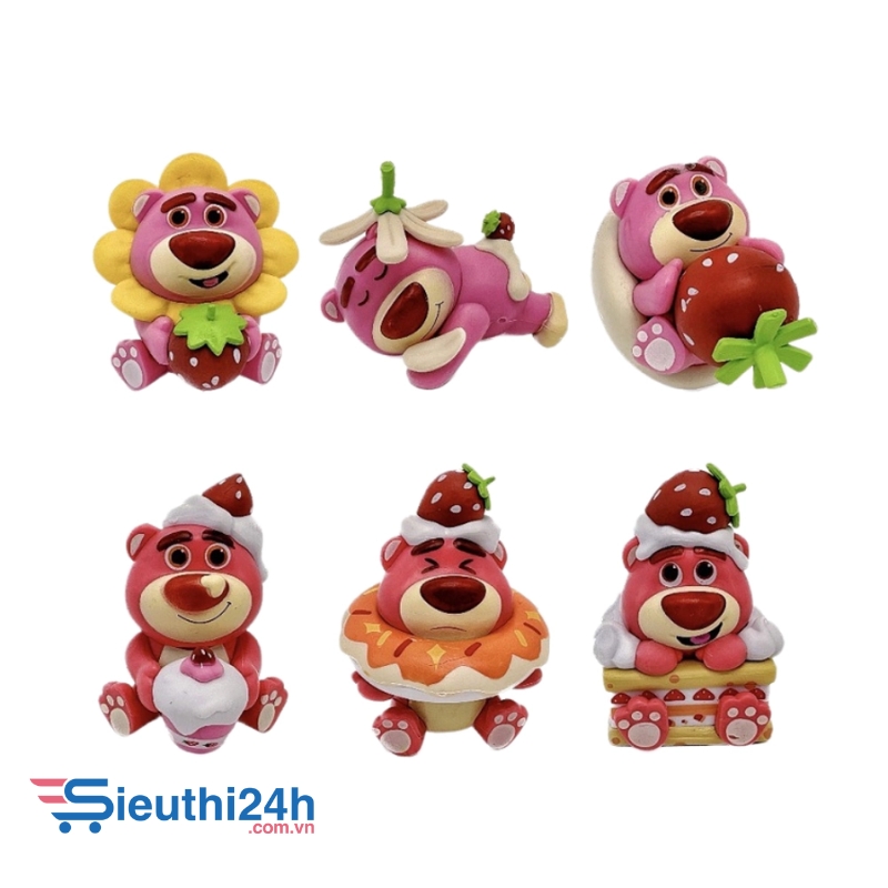 Mô Hình bộ 6 gấu dâu siêu cute Cao 5.5 - 7.9cm - nặng 300gram , Figure gấu dâu