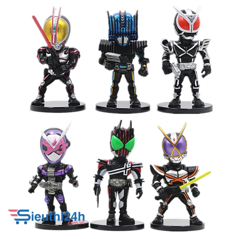 Mô Hình Bộ 6 nhân vật Kamen Rider chibi bản B - Cao 10cm - nặng 300gram