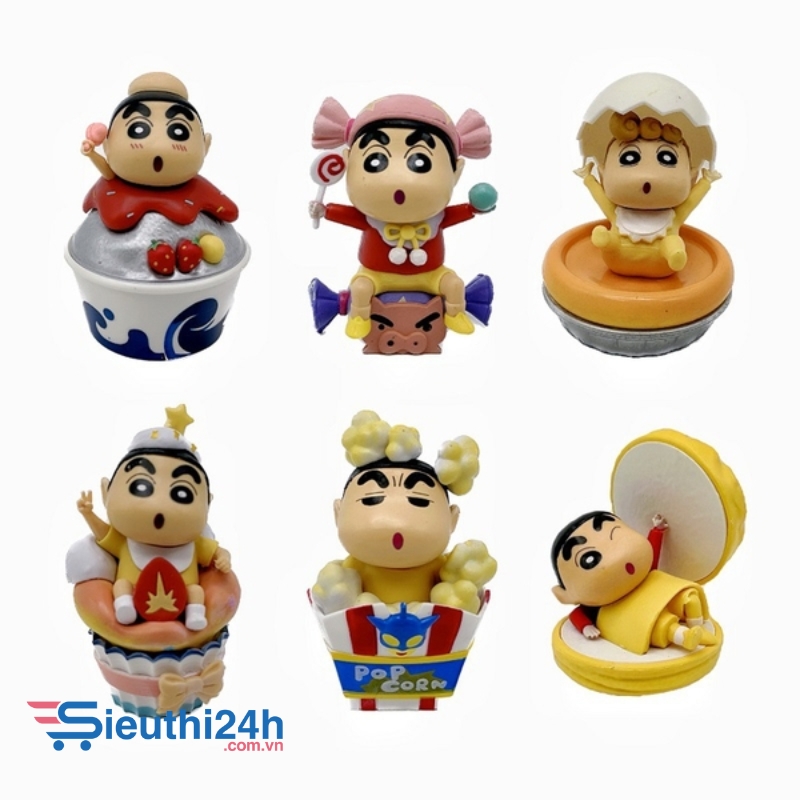 Mô Hình Bộ 6 nhân vật shin bút chì Bản B - Cao 7 - 9.5cm - nặng 300gram - Figure Cậu Bé Bút Chì