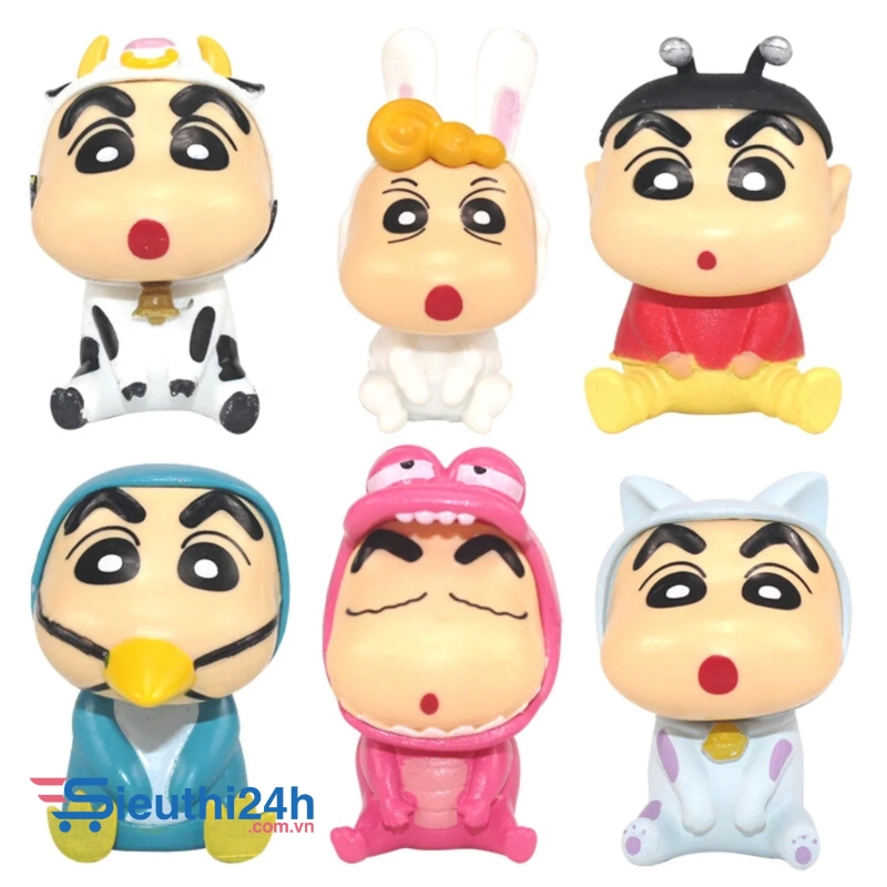 Mô Hình Bộ 6 nhân vật shin bút chì - Cao 5cm - nặng 200gram - Figure Cậu Bé Bút Chì