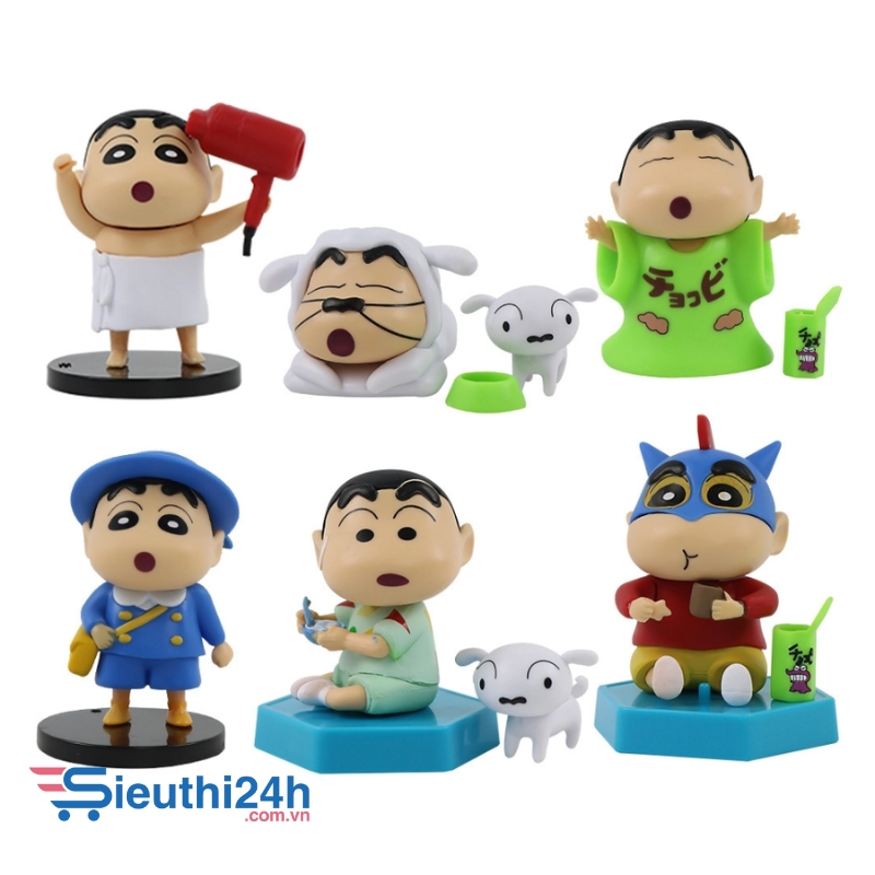 Mô Hình bộ 6 Shin bút chì - Cao 4-8cm - nặng 300gram - Figure Cậu Bé Bút Chì