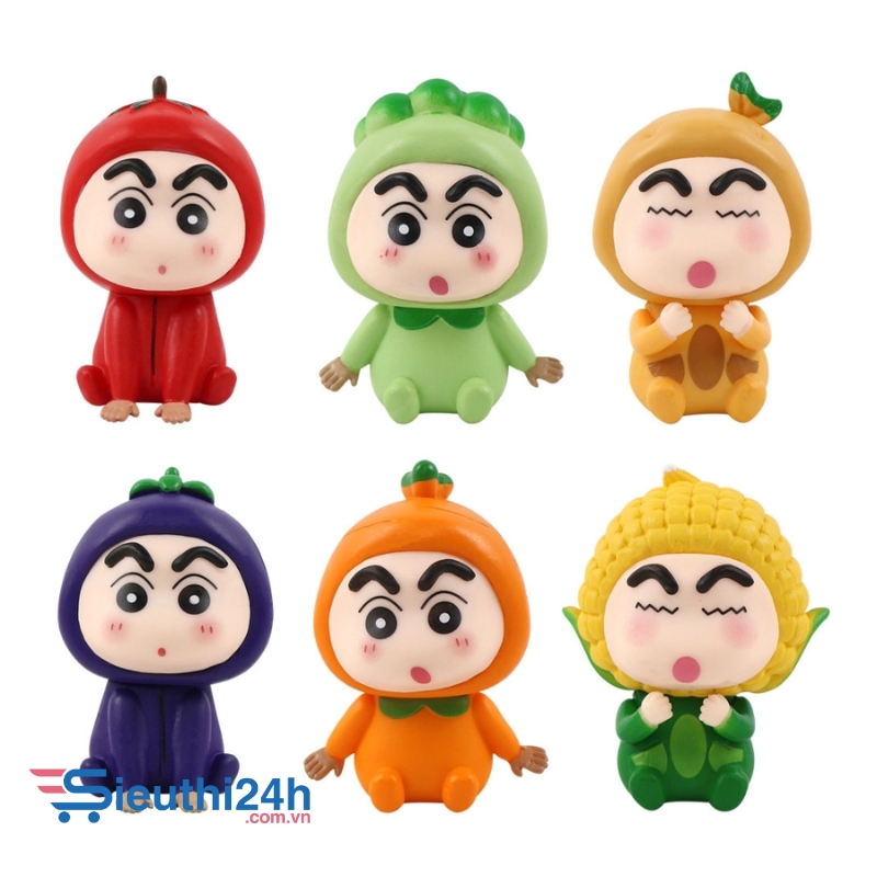 Mô Hình bộ 6 Shin bút chì cosplay rau củ - Cao 6cm - nặng 300gram - Figure Cậu Bé Bút Chì