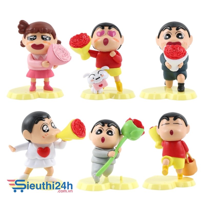Mô Hình bộ 6 Shin bút chì tình yêu- Cao 9-10cm - nặng 300gram - Figure Cậu Bé Bút Chì