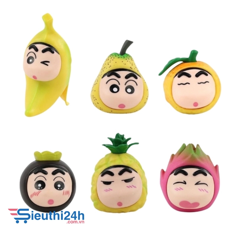 Mô Hình bộ 6 Shin cosplay hoa quả - Cao 4.4-8cm - nặng 300gram - Figure Cậu Bé Bút Chì