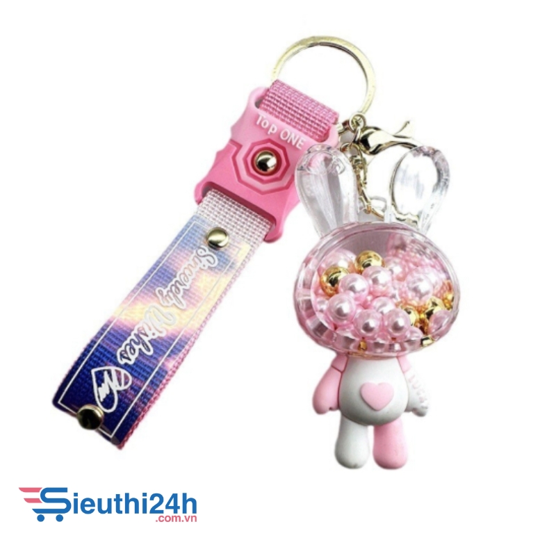 Móc khóa thỏ hồng - Dây móc dài : 10cm - Mô Hình Cao : 7cm - Nặng : 50gram