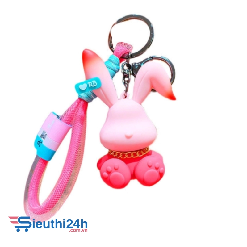 Móc khóa thỏ hồng - Dây móc dài : 12cm - Mô Hình Cao : 8cm - Nặng : 50gram