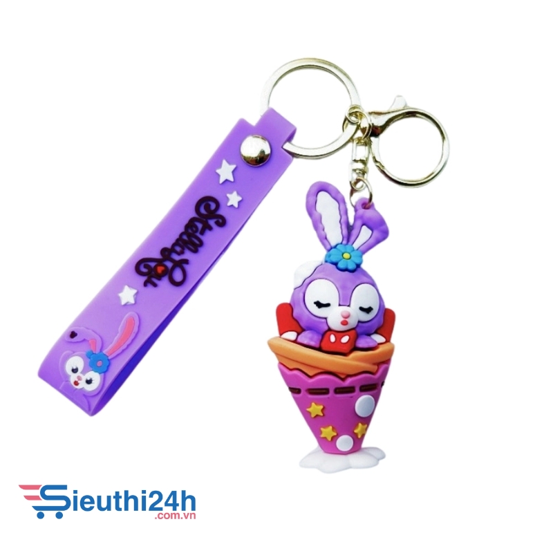 Móc khóa thỏ tím kem - Dây móc dài : 11cm - Mô Hình Cao : 7cm - Nặng : 50gram