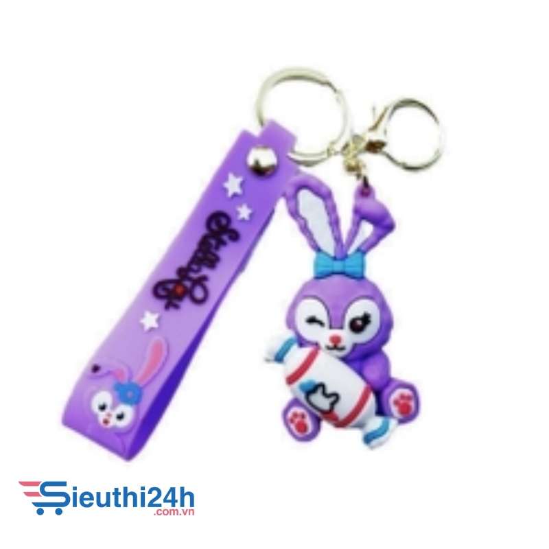 Móc khóa thỏ tím cầm kẹo - Dây móc dài : 11cm - Mô Hình Cao : 7cm - Nặng : 50gram
