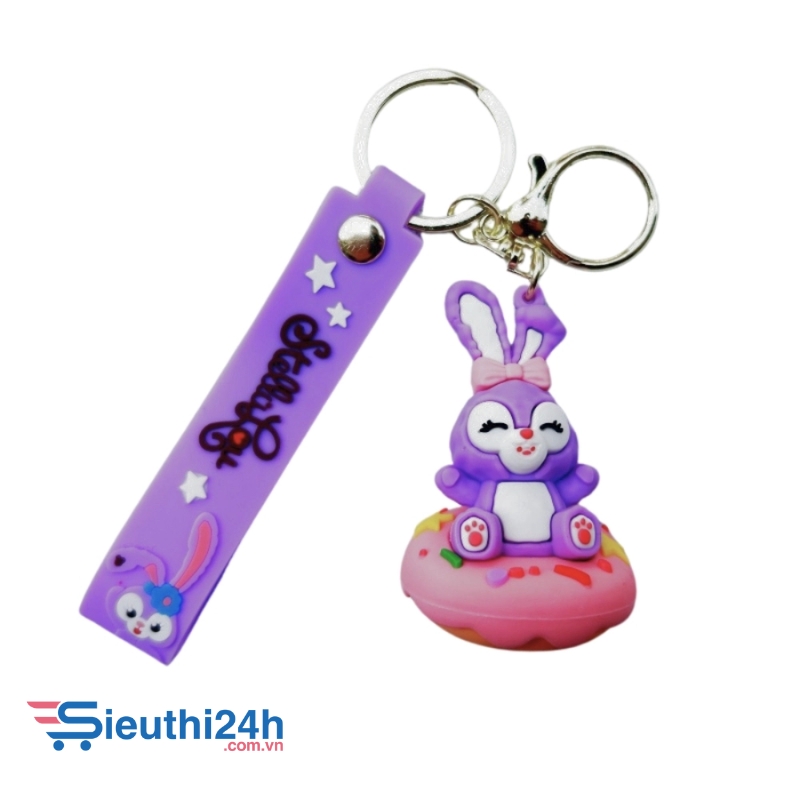Móc khóa thỏ tím ngồi bánh - Dây móc dài : 11cm - Mô Hình Cao : 7cm - Nặng : 50gram