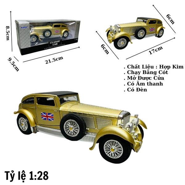 Mô Hình Xe cổ màu vàng đồng 1:28