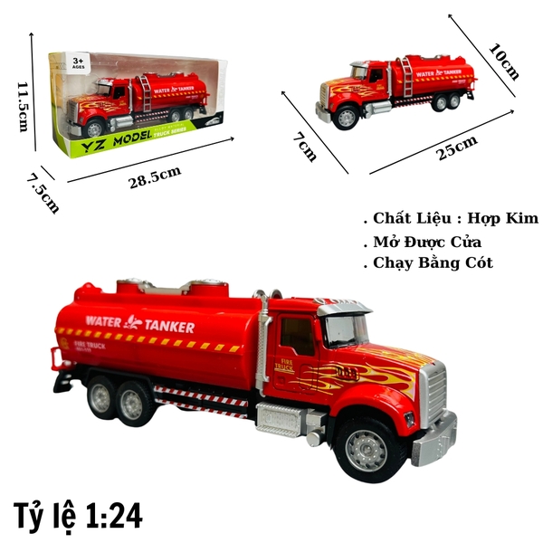 Mô Hình xe chở nước cứu hỏa tỉ lệ 1:24