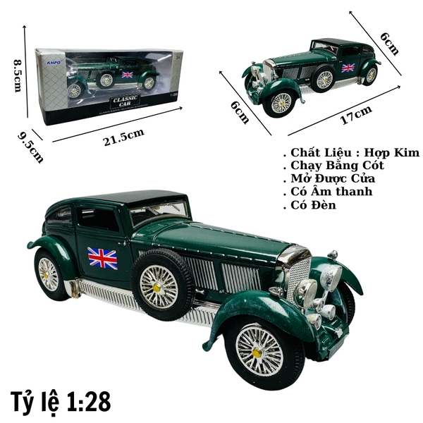 Mô Hình Xe cổ màu xanh lá mạ 1:28