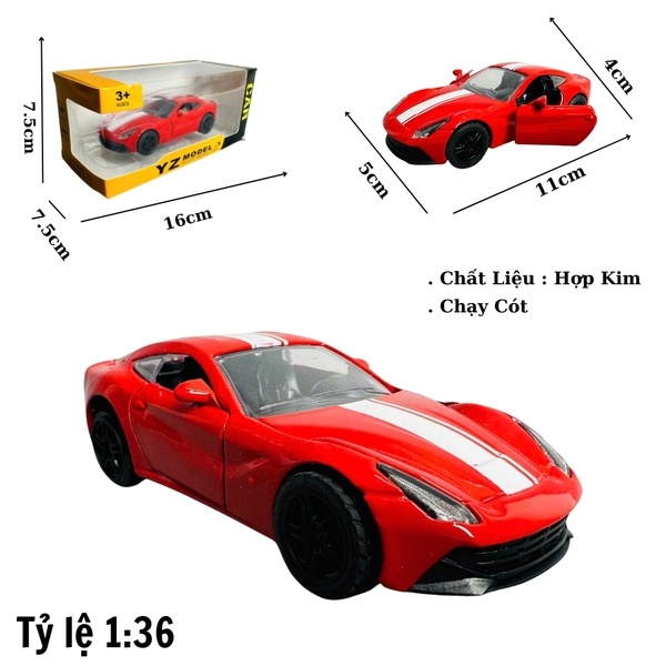 Mô Hình xe Ferrari đỏ sọc trắng tỉ lệ 1:36