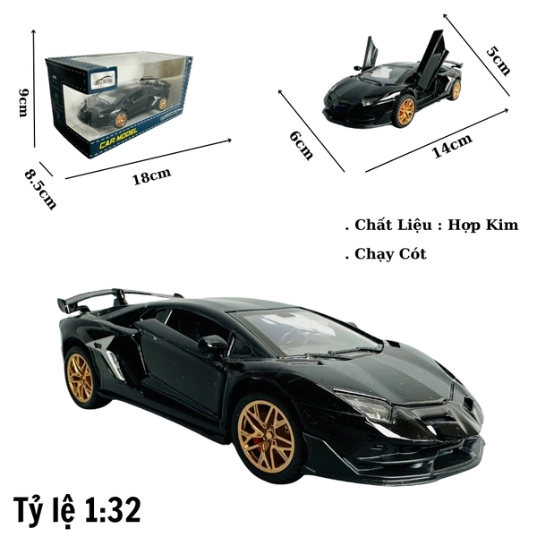 Mô Hình xe Lambor đen bánh vàng tỉ lệ 1:32