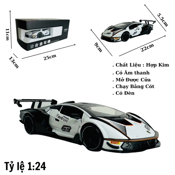 Mô Hình xe lambogini trắng đua tỉ lệ 1:24