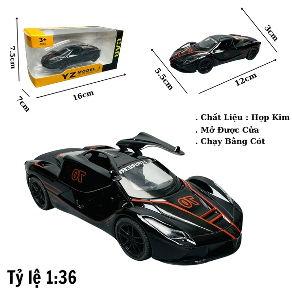 Mô Hình xe laferrari đen có họa tiết tỉ lệ 1:36