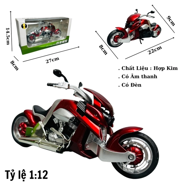 Mô Hình xe máy travertson v rex đỏ 1:12