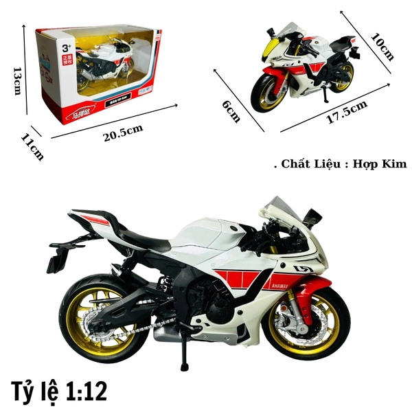 Mô Hình xe máy r1 trắng đầu vàng 1:12