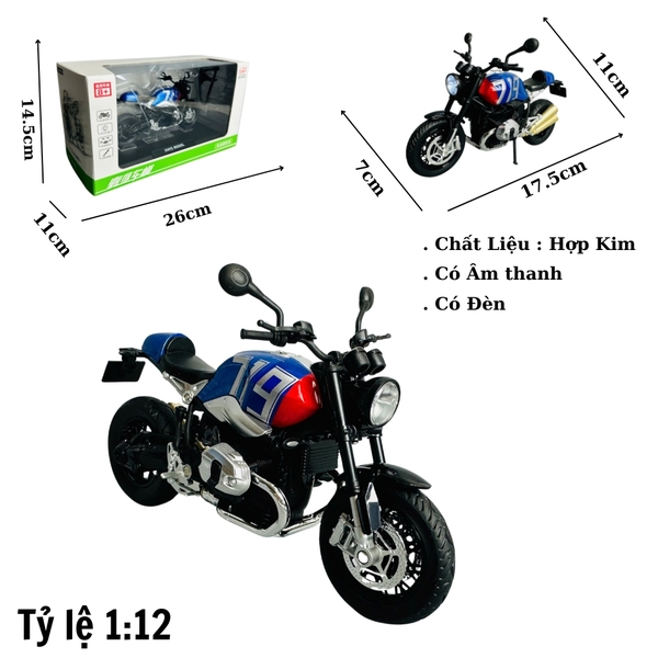Mô Hình xe máy Motor BMW R9T xanh đỏ 719 1:12
