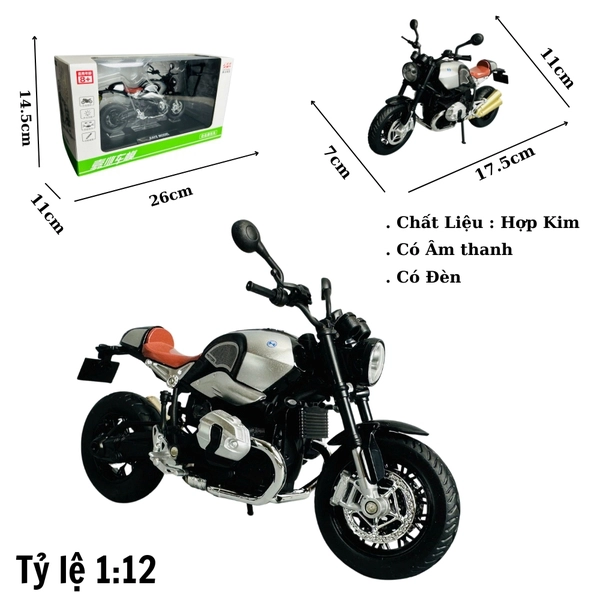 Mô Hình xe máy Motor BMW R9T xám 1:12