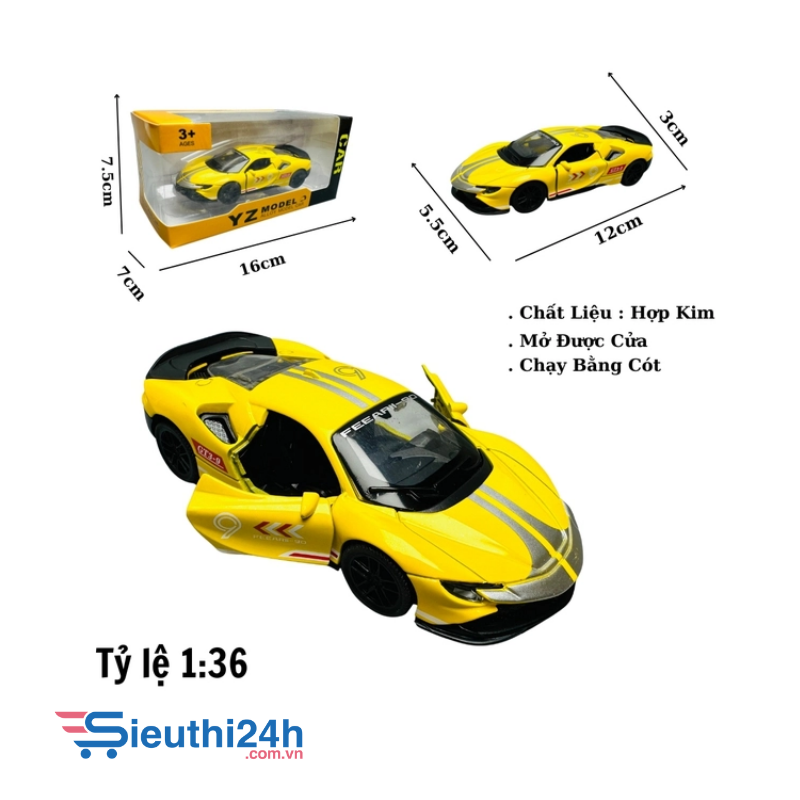 Mô Hình xe Mclaren vàng có họa tiết tỉ lệ 1:36 Hợp kim