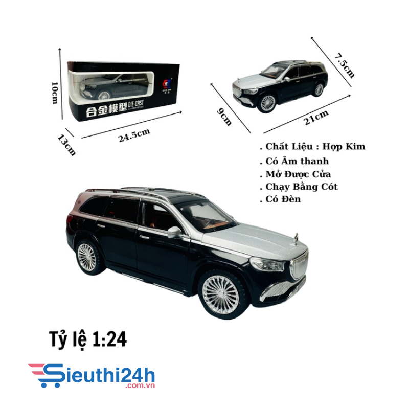 Mô Hình Xe Mẹc GLS đen 1:24 Hợp kim