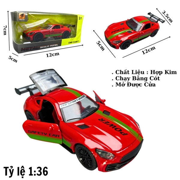Mô Hình xe Mercedes AMG GTR Màu đỏ Tem xanh lá cây - tỉ lệ 1:36