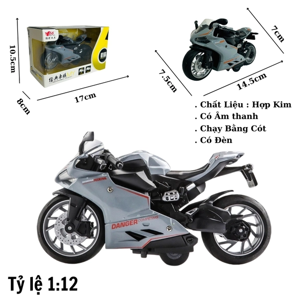Mô Hình xe Moto danger xám tỉ lệ 1:12