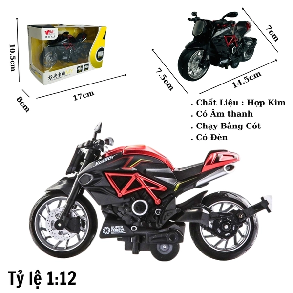 Mô Hình xe Motor Kaiser đen đỏ 1:12