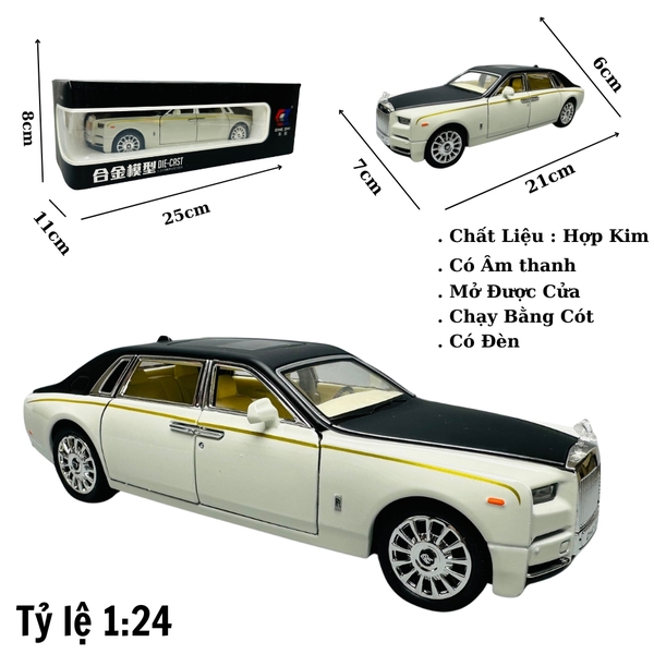 Mô Hình Xe Roll royce trắng đen 1.24