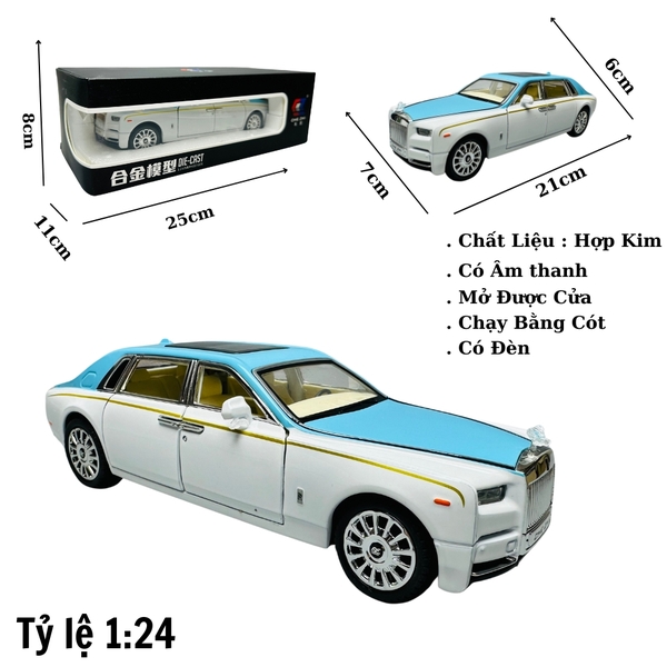 Mô Hình Xe Roll royce trắng xanh 1.24