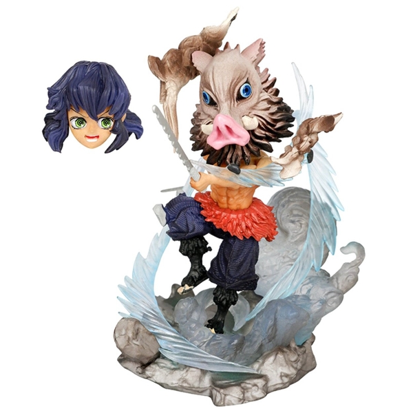 Mô Hình Kimetsu No Yaiba Inosuke chibi chiến đấu - Cao 10cm - nặng 130gram - Phụ kiện : 2 đầu thay thế + 2 kiếm - Figure Thanh gươm diệt quỷ - Có Vỏ Hộp màu - N1-K45-T4-S1