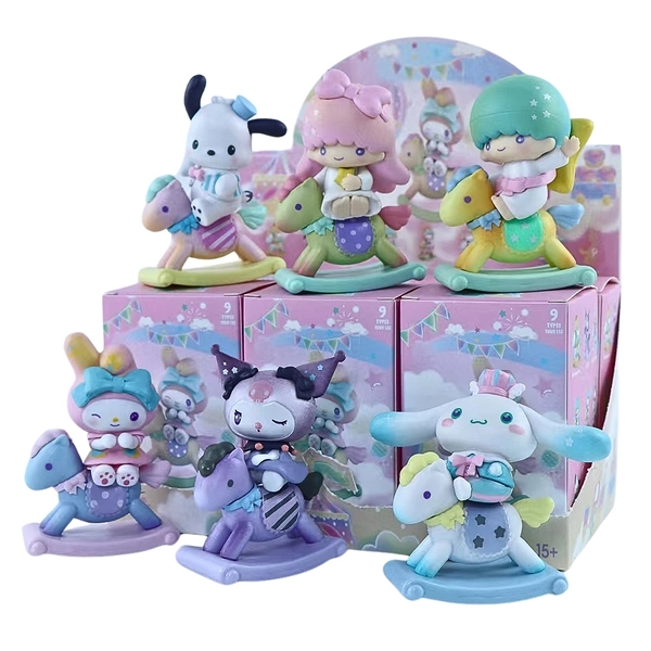 Mô hình kuromi bộ 6 kuromi cưỡi ngựa blind box - cao 9.5cm - Nặng 500gram - Bọc Túi - Hộp Màu - N3-K44-T2-S1