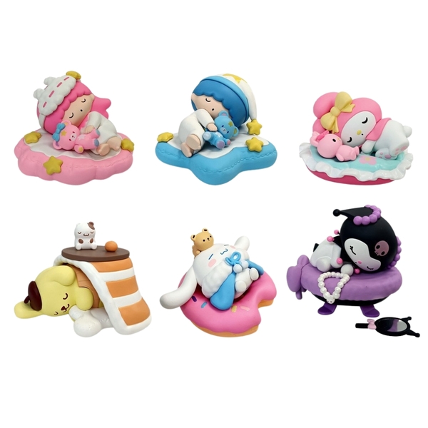 Mô hình kuromi bộ 6 kuromi nằm - cao 5.5-7.5cm - Nặng 300gram - Bọc Túi - Full box - Có hộp mù - N3-K45-T2-S3