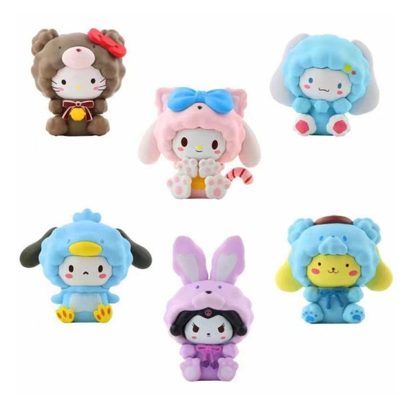 Mô hình kuromi Bộ 6 Melody Gemini Pudding Dog Cinnamon Dog Kuromi - cao 6 - 8.5cm - Nặng 100gram - Hộp Màu - N3-K37-T1-S2