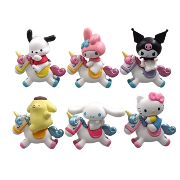 Mô hình kuromi Bộ 6 Melody Gemini Pudding Dog cưỡi ngựa Bản C - cao 5-7cm - Nặng 50gram - no box - N3-K36-T2-S3