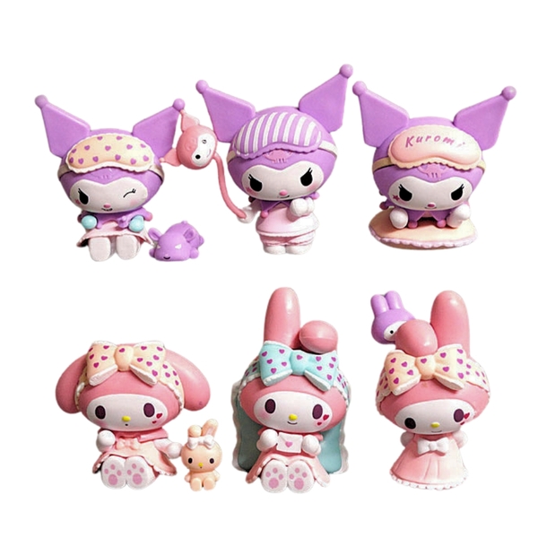 Mô hình kuromi Bộ 6 Melody Kuromi - Blind Box - cao 6-8cm - Nặng 50gram - Bọc Túi - Hộp Màu - N3-K47-T2-S1