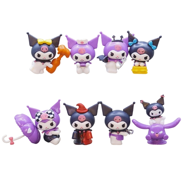 Mô hình kuromi Bộ 8 Melody Gemini Pudding Dog Cinnamon Dog Kuromi Bản A - cao 6cm - Nặng 200gram - No Box - N3-K36-T3-S3
