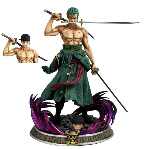 Mô Hình Đồ Chơi - Mô Hình Zoro Cao 36cm + 2 đầu thay thế - OnePiece - Hộp Carton - N4-K14