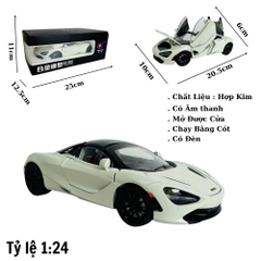 Mô Hình Xe Mclaren trắng 1.24 Hợp kim có thể mở cửa - bánh sau chạy cót - Có tiếng